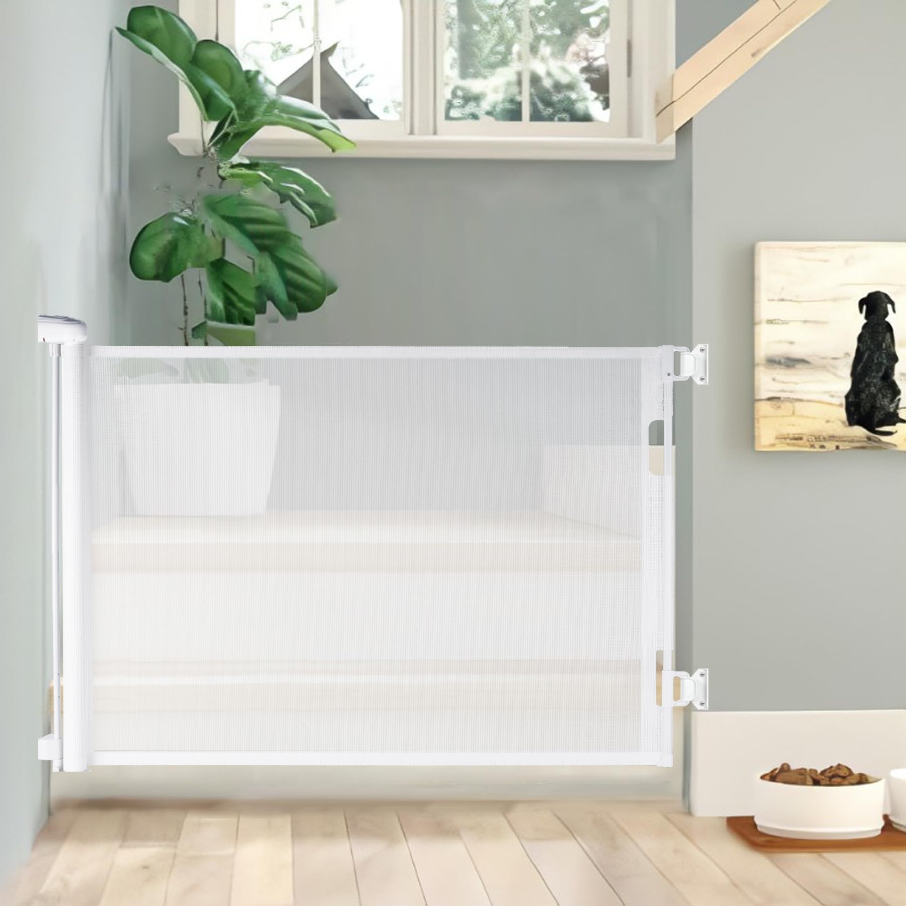 Hawthyhome Barrera protectora para escaleras, extensible, 0-180 cm, para niños, para bebés y mascotas, adecuada para escaleras, puertas, terrazas (blanco, 180 cm)