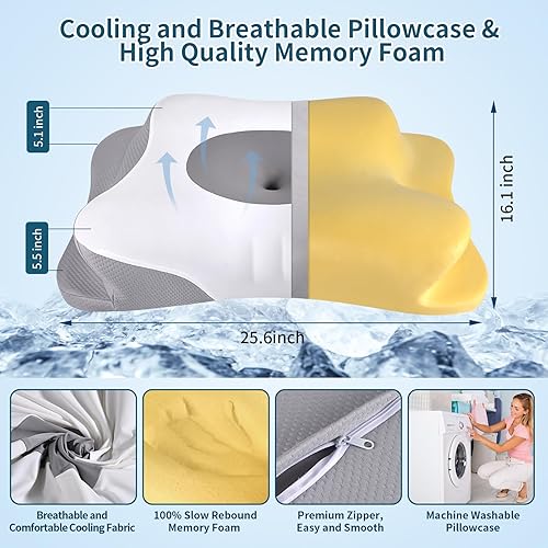 Miniatura 3 de Almohada cervical para el cuello, almohada de contorno para aliviar el dolor de cuello, almohada ortopédica ergonómica para dormir de lado,