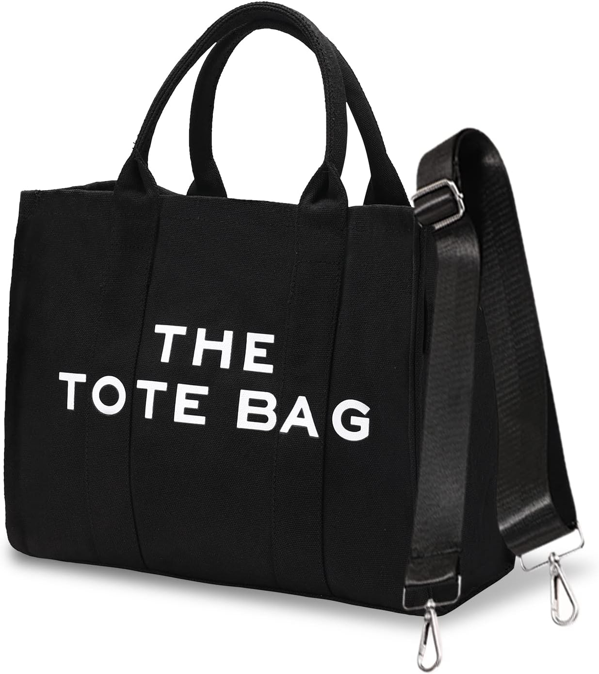 Canvas Tote Bags for Women Handbag Tote Purse with Zipper, Black
