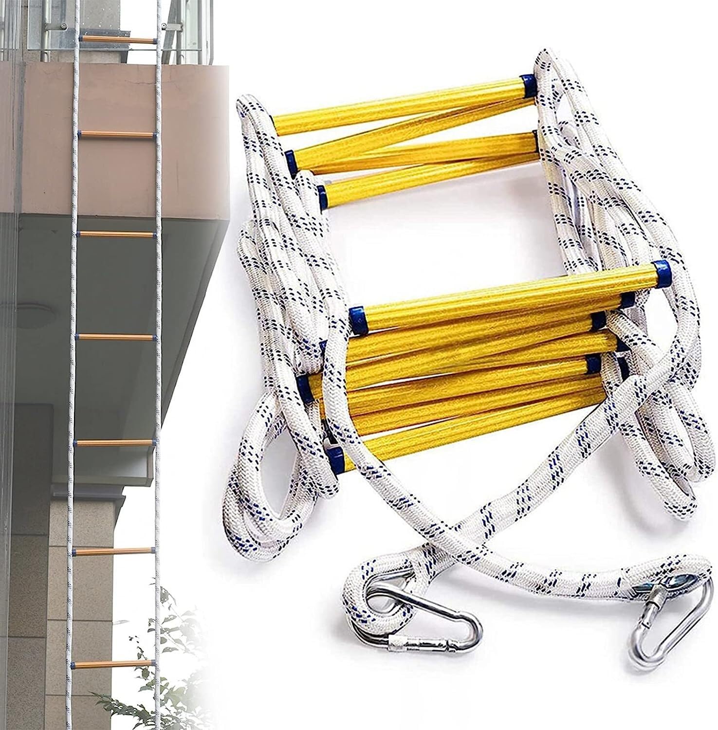 Emergency Fire Escape, For Windows And Balconies, Quick Deployment, Nylon Rope Ladder For Family Climbing(59FT/18M)
