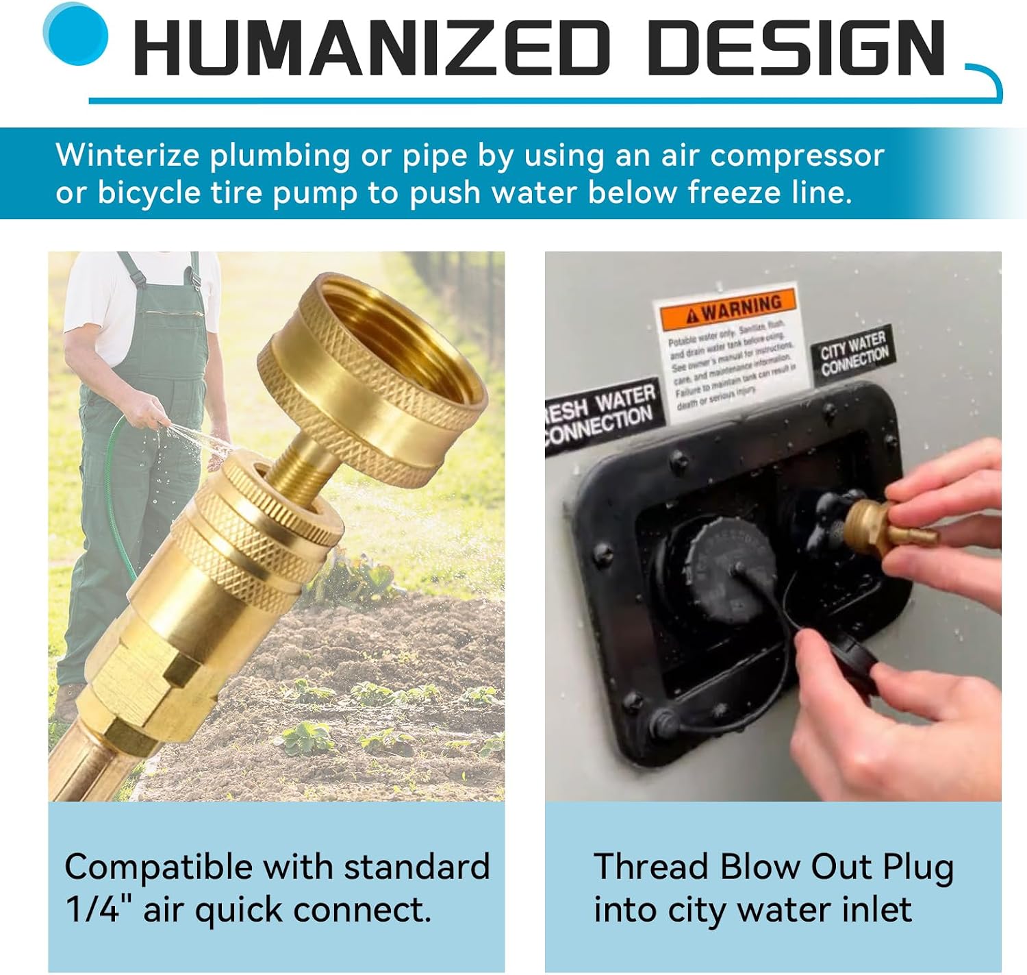 2PCS RV Winterize Blow Out Adapter, Brass Sprinkler Blowout Plug, Water Line Blow Out Adapter for RV, Boat, Motorhome, Camper, and Travel Trailer