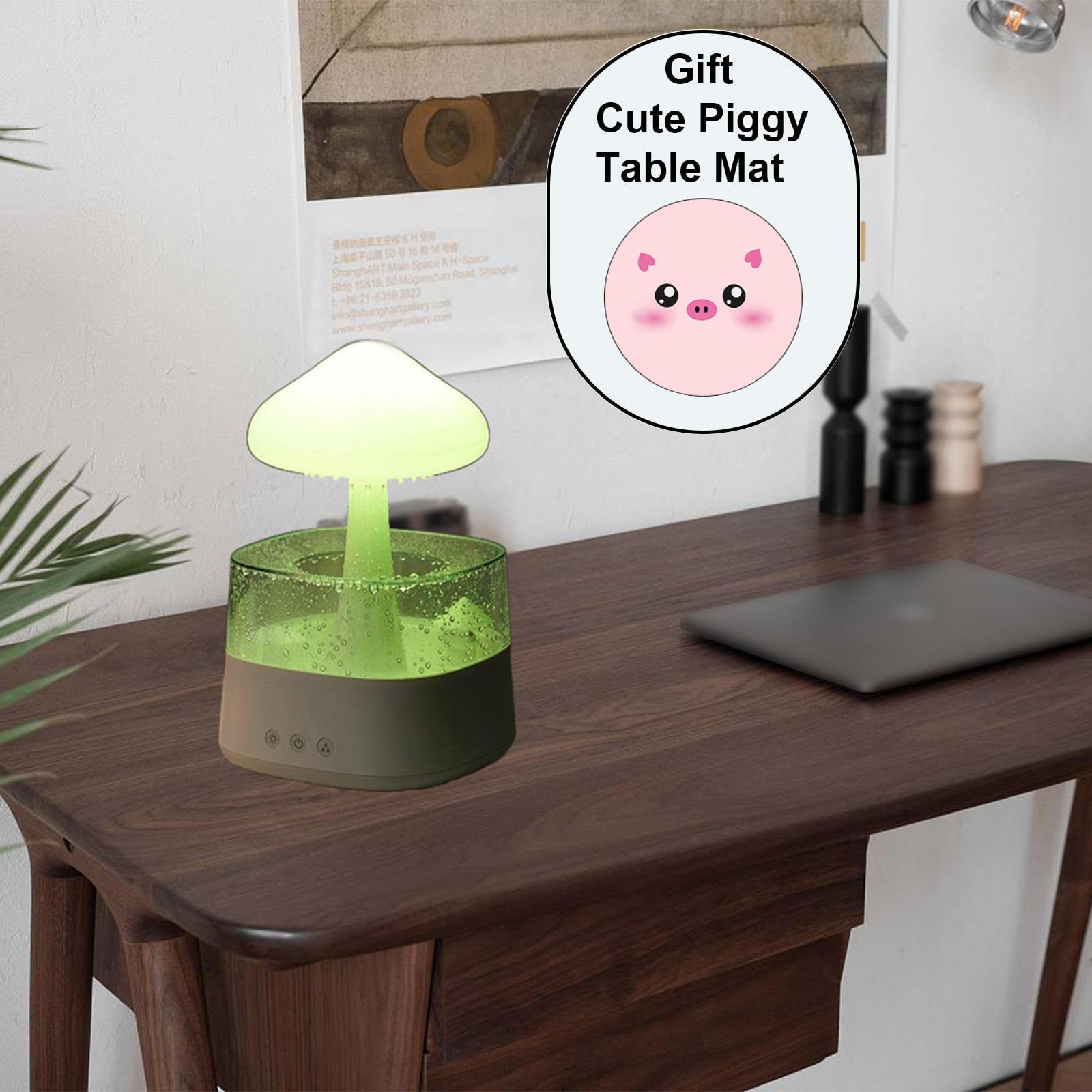 HAZARA Umidificatore A Fungo, con Luci A LED A 7 Colori 450ml,Funzione Cronometraggio Umidificatore Ambiente, Adatto per Fare Regali,Woodgrain