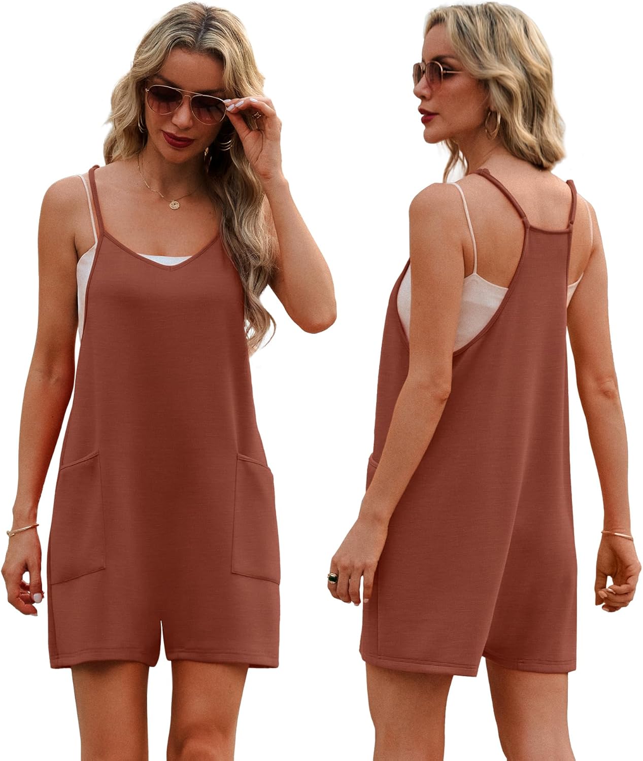 Lepunuo Womens Summer Casual Loose Rompers Athletic Sleeveless Stretchy Short Overalls Jumpsuits with Pockets - Image 4