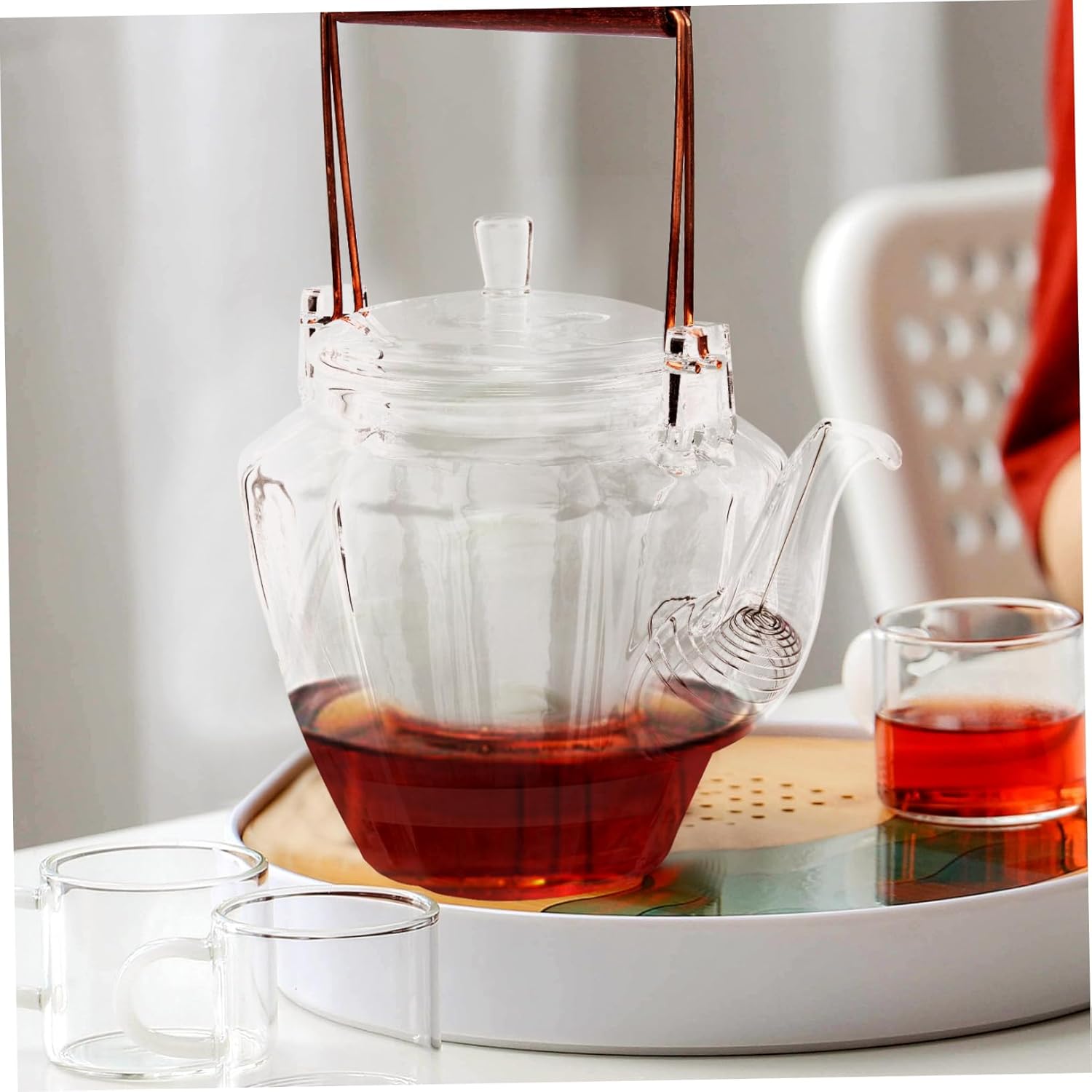 Luxshiny Chinese Style Diamond Pattern Porcelain Teapot Tea Accessories for Tea Drinkers Glass Pot Carafe