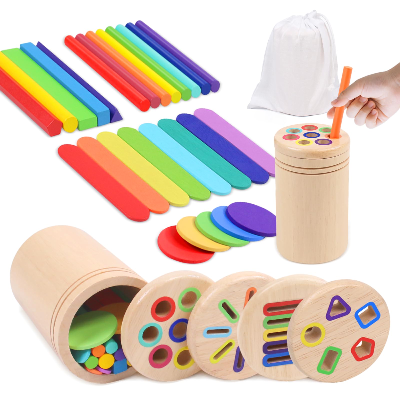 wotoyd 4 in 1 Montessori Toys for 1 2 3 Year Old, Wooden Toddler Toys