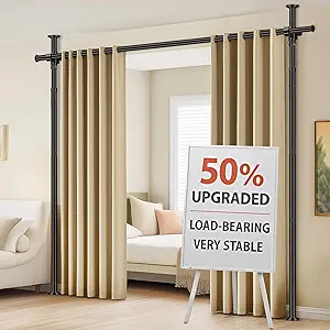 Room Divider Tension Curtain Rods - No Drilling, Adjustable, Heavy Duty, Black, 1 Pack