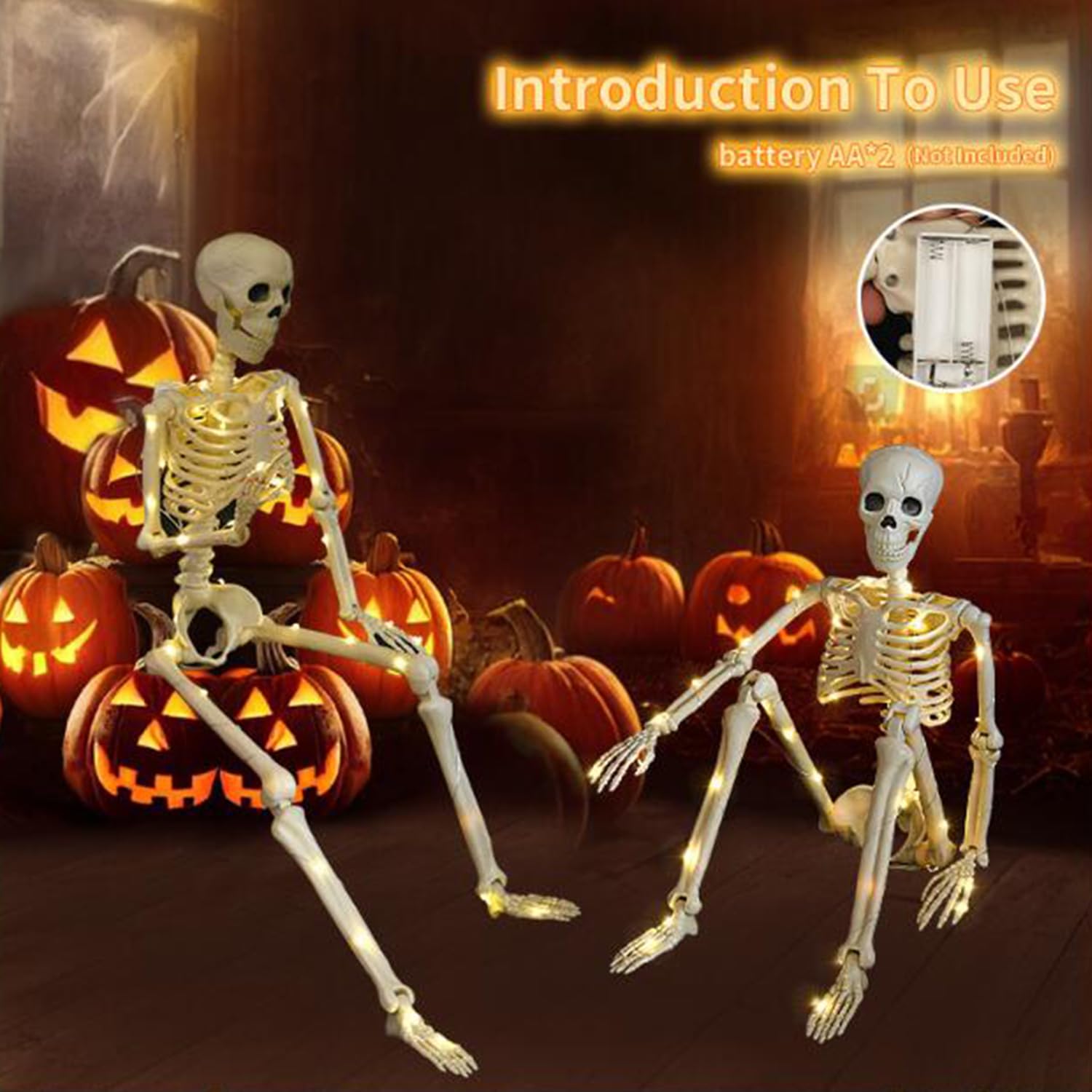 Esqueleto De 90cm con Luz Led Decoración De Halloween, Puede Estar De Pie O Sentarse Estatua De Esqueleto Al Aire Libre Patio Fantasma Casa Decoración De Terror