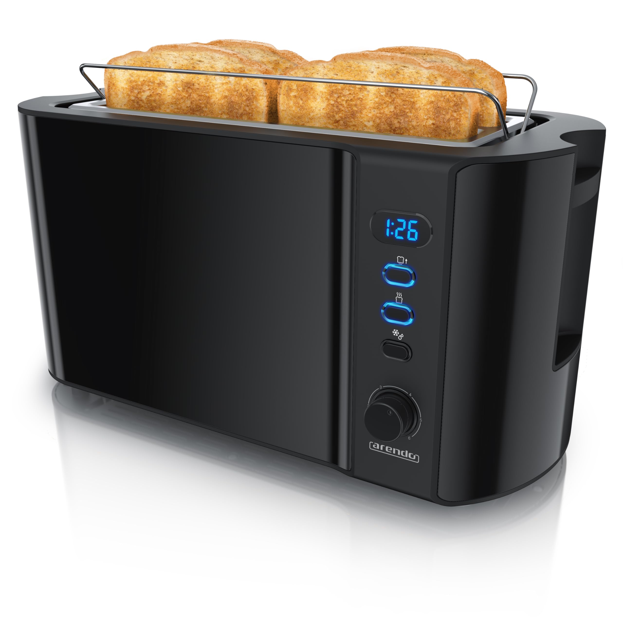 Arendo - Edelstahl Toaster Langschlitz 4 Scheiben Silber Admiral Blau (V2)