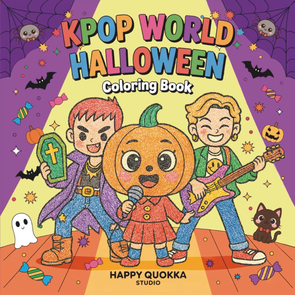 KPOP World Halloween Coloring Book: ideal gift for Kids, Teens, Adults & Fans. Enjoy ghosts, vampires, demons, zombies & more in a fantasy K-pop world.