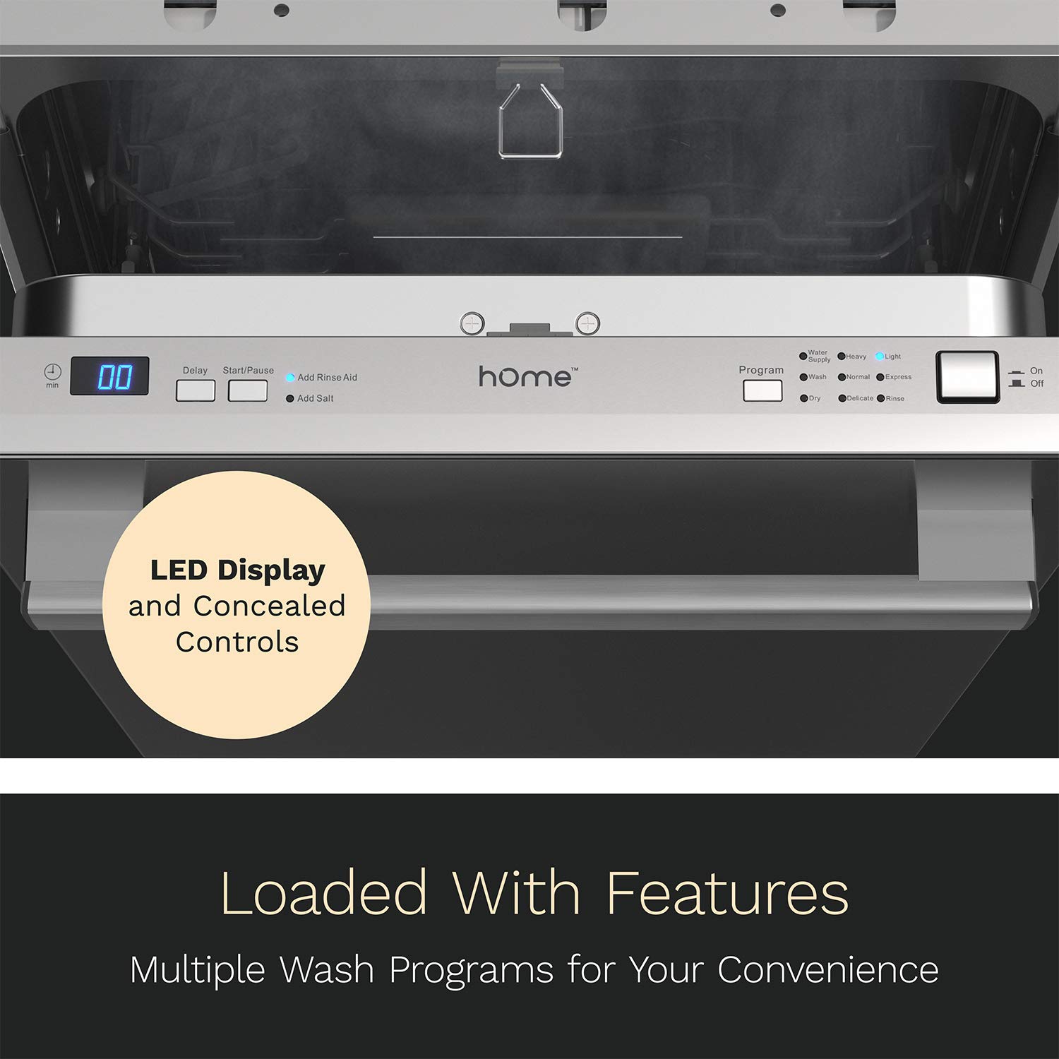 hOmeLabs 18 Inch Wide BuiltIn Dishwasher with Stainless Steel Front