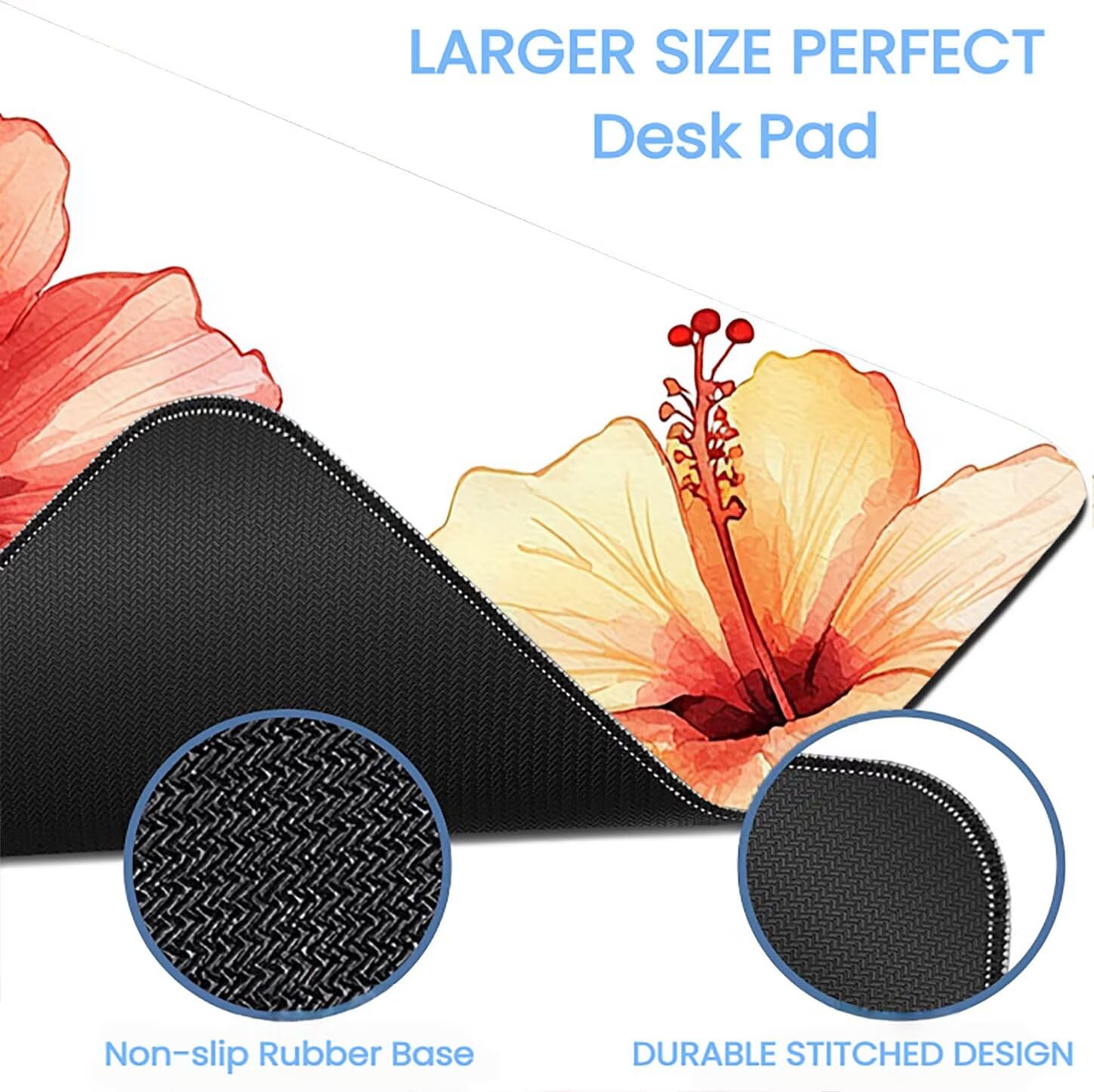 Lpfieonn Blume Großes Schreibtischunterlage, XXL Schreibtischunterlagen, Weiß XXL Wasserdicht Gaming Mousepad mit Vernähter Rand und Rutschfeste Gummibasis, für Laptop/Hause/Büro 120x60cm PF-2781