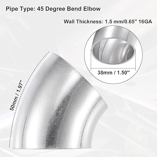 Miniatura 3 de X AUTOHAUX 2 unids OD 1.5 pulgadas 45 grados SS304 tubo de acero inoxidable curva tubo de escape codo tubo para coche sistema de escape modificado