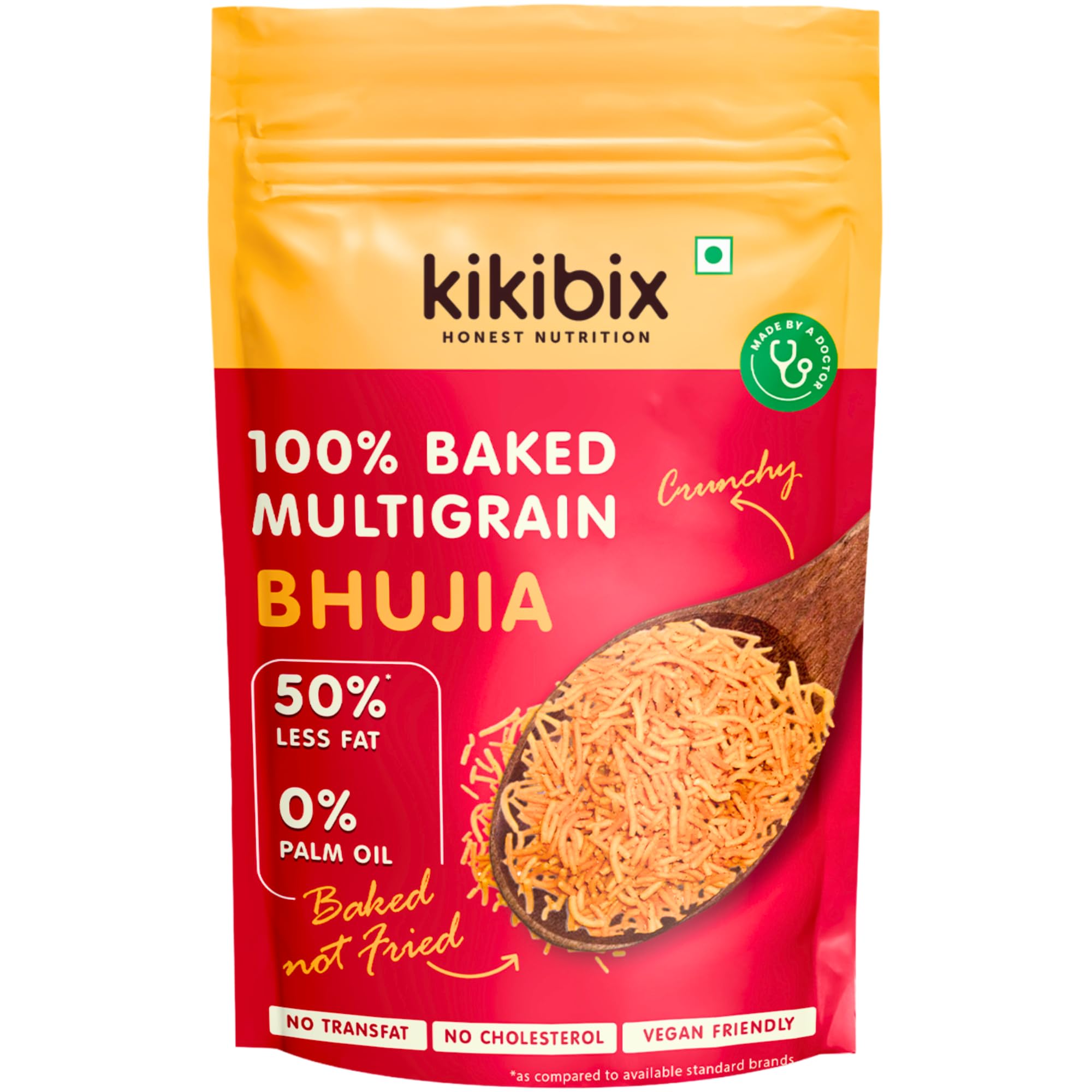 Kikibix Baked Chatpata Bhujia Healthy Snacks & Namkeen for diabetics, Low Fat, Low Calories, High Protein Bhujiya Diet Mixture- lemon Chilli Flavor No Palm Oil, Baked Not Fried (Pack of 2)