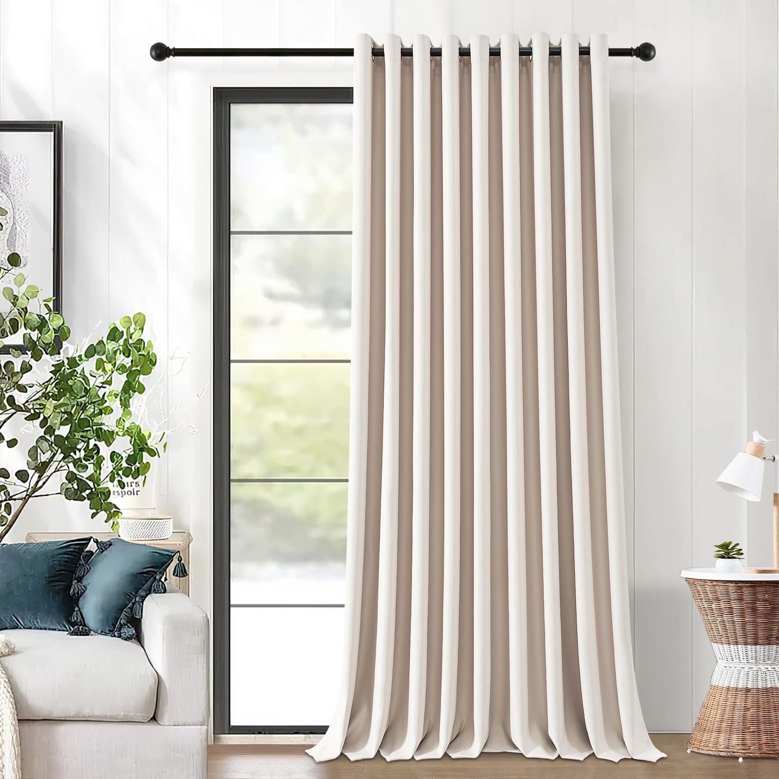 MRTREES Blackout Curtains with Eyelets Beige Thermal Curtain Extra Width 300 cm Long 250 cm 1 Piece Sound Insulation Curtain Room Divider for Children's Room Bedroom Wardrobe