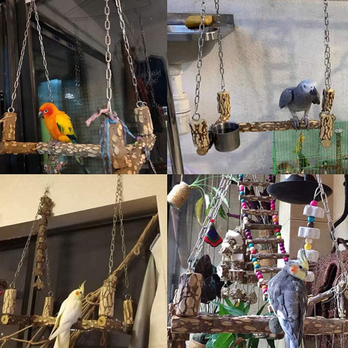 Papageien Stehgestell und Edelstahl mit Vogelschaukel für Training und Einfache Montage im Käfig Braun für Haustiervögel Zufällige Farbe
