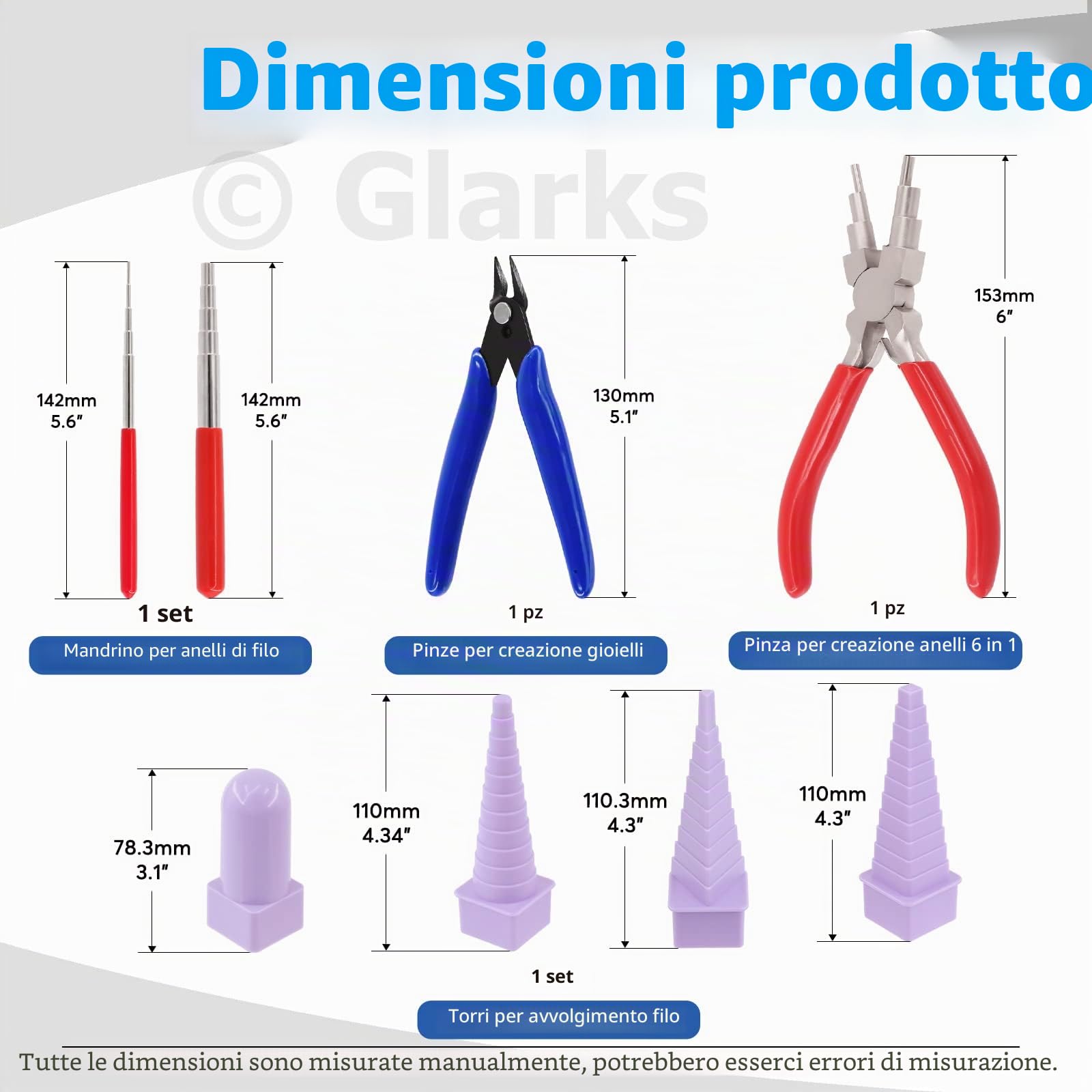 Glarks Set di 8 utensili per looping, tra cui mandrino, pinze 6 in 1, taglierina per avvolgere gioielli e formare anelli di salto