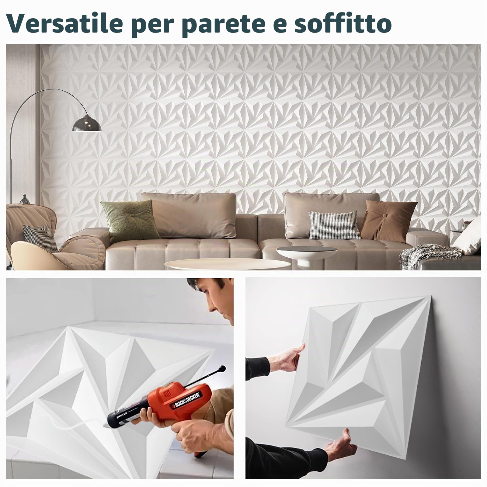 Art3d Confezione da 20 pannelli decorativi da parete 3D bianchi, 30 x 30 cm, 1,8 m² in PVC, decorazione da parete interna