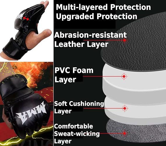 MMA Gloves Grappling Sparring, Mixed Martial Arts Mitts Men Women Boxing Gloves, Combat Sports Training, Muay Thai, Kickboxing, Open Palm Training Gloves for Grappling