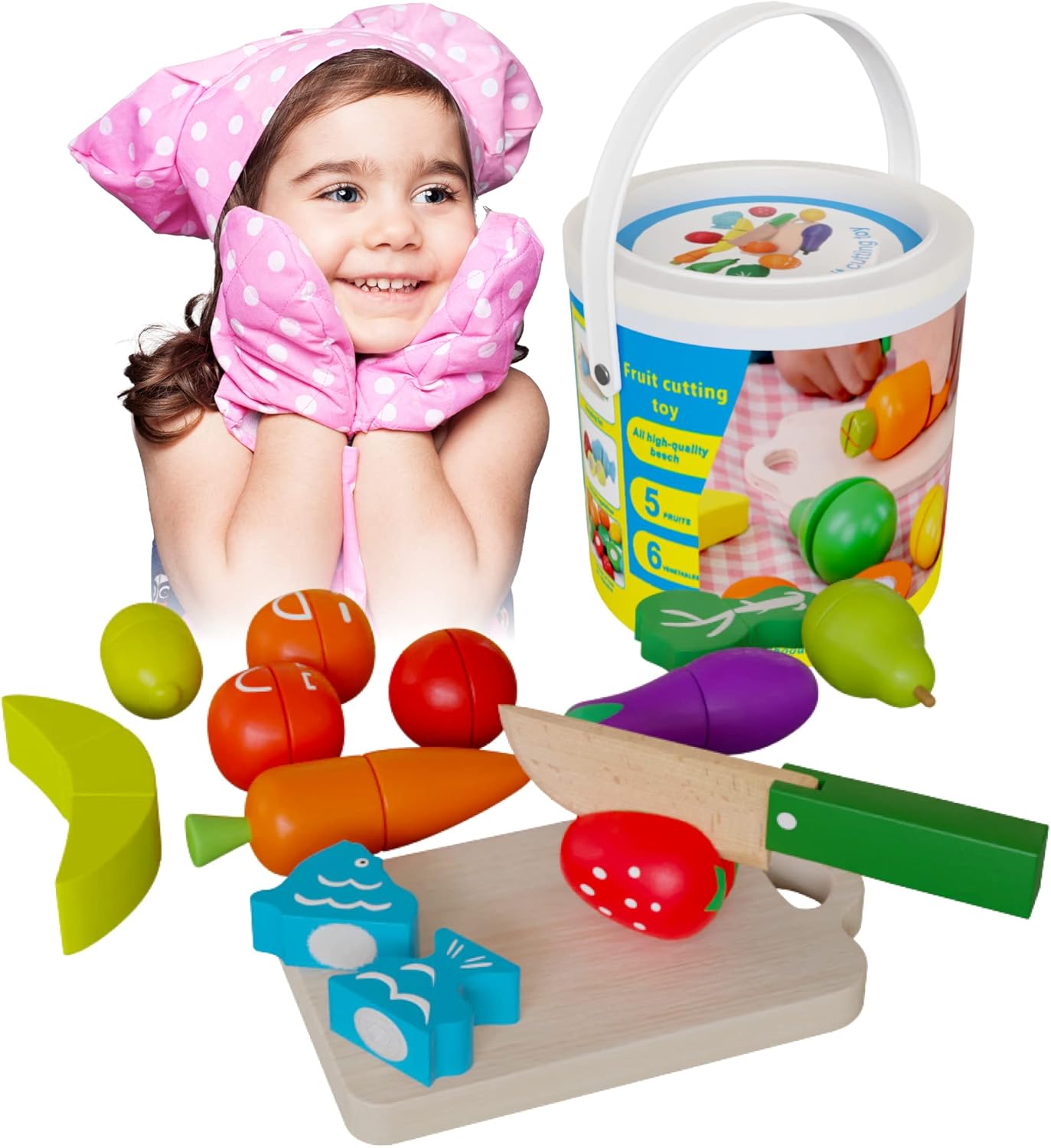 13 Pcs Wood Fruit & Veggie Set Fruit & Vegetable Cutting Toy Cutting Fruit Toys