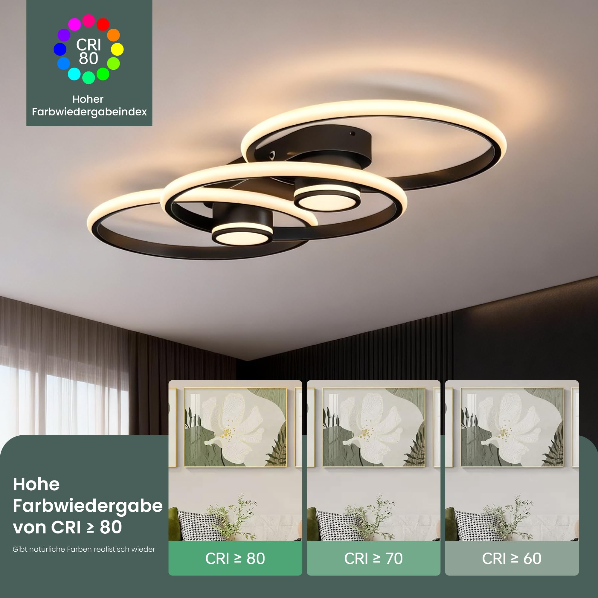 Mai & Mai Plafón LED Negro 70W con Mando a Distancia, 750×325×95 mm, Temperatura Ajustable 3000K–6400K, Estilo Moderno, Acero al Carbono, Aluminio y Silicona, Nuvora02