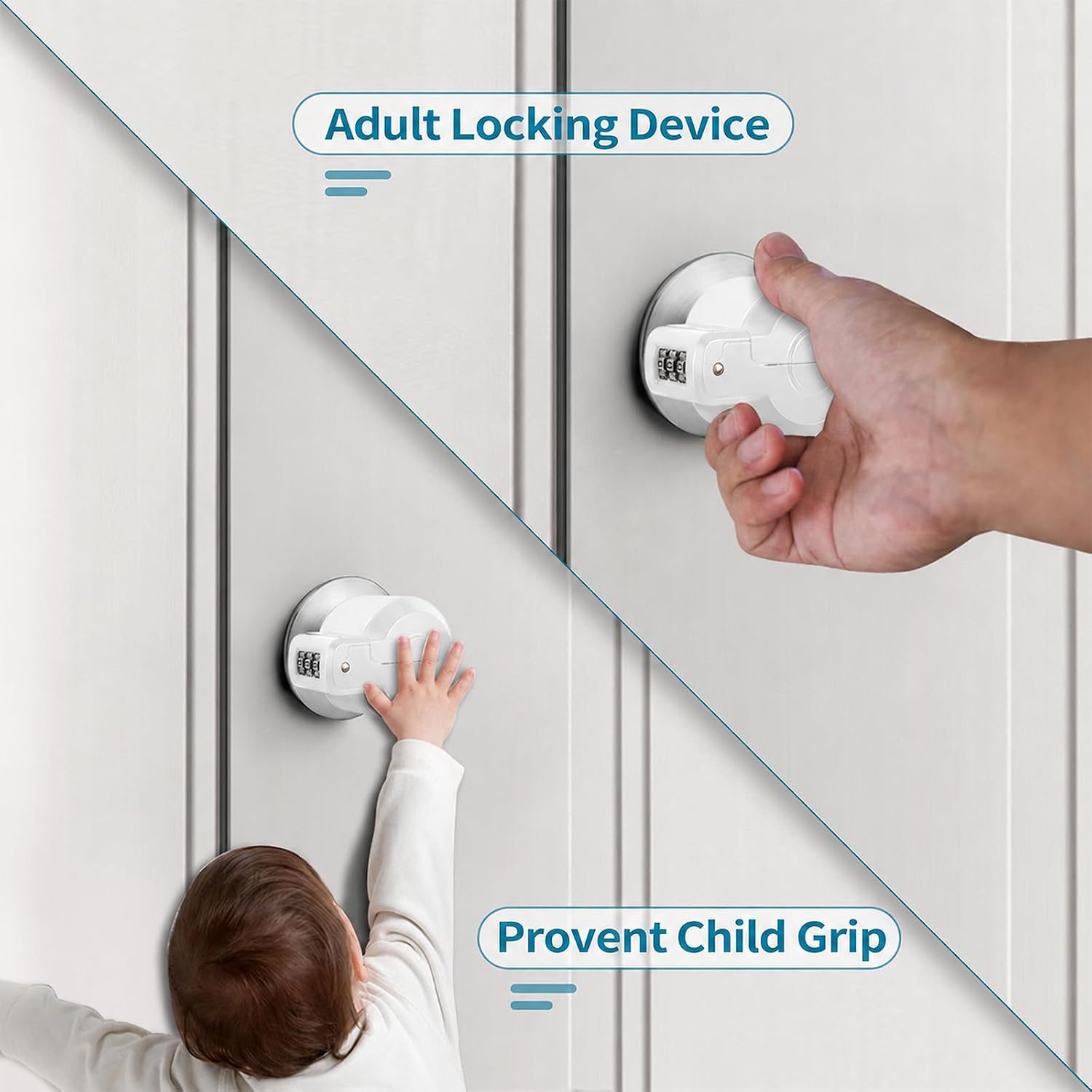 Door Knob Lock Combination Child Proof Door Knob Cover Lock Out Device for Bedroom, Bathroom,Faucet, Water Gas Valve, Temporary Door Handle Lock Prevents Access to Keyhole Dementia Elderly (White)