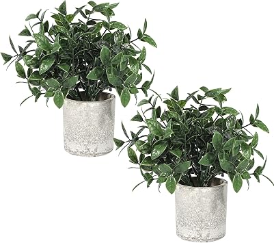 Velener 2 Pcs Small Fake Plants Eucalyptus, Artificial Plants Indoor for Shelf, Potted Eucalyptus Plants for Home/Bathroom/Pottery Barn/Desk/Farmhouse/Coffee Table Decor Dark Green