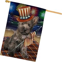 4th of July Fireworks Cairn Terrier Dog House Flag - Outdoor Double Sided Pet Portrait Weather Resistant Premium Quality Home Decorative Flags - 100% Polyester 29"w x 43"h, HFLG48495