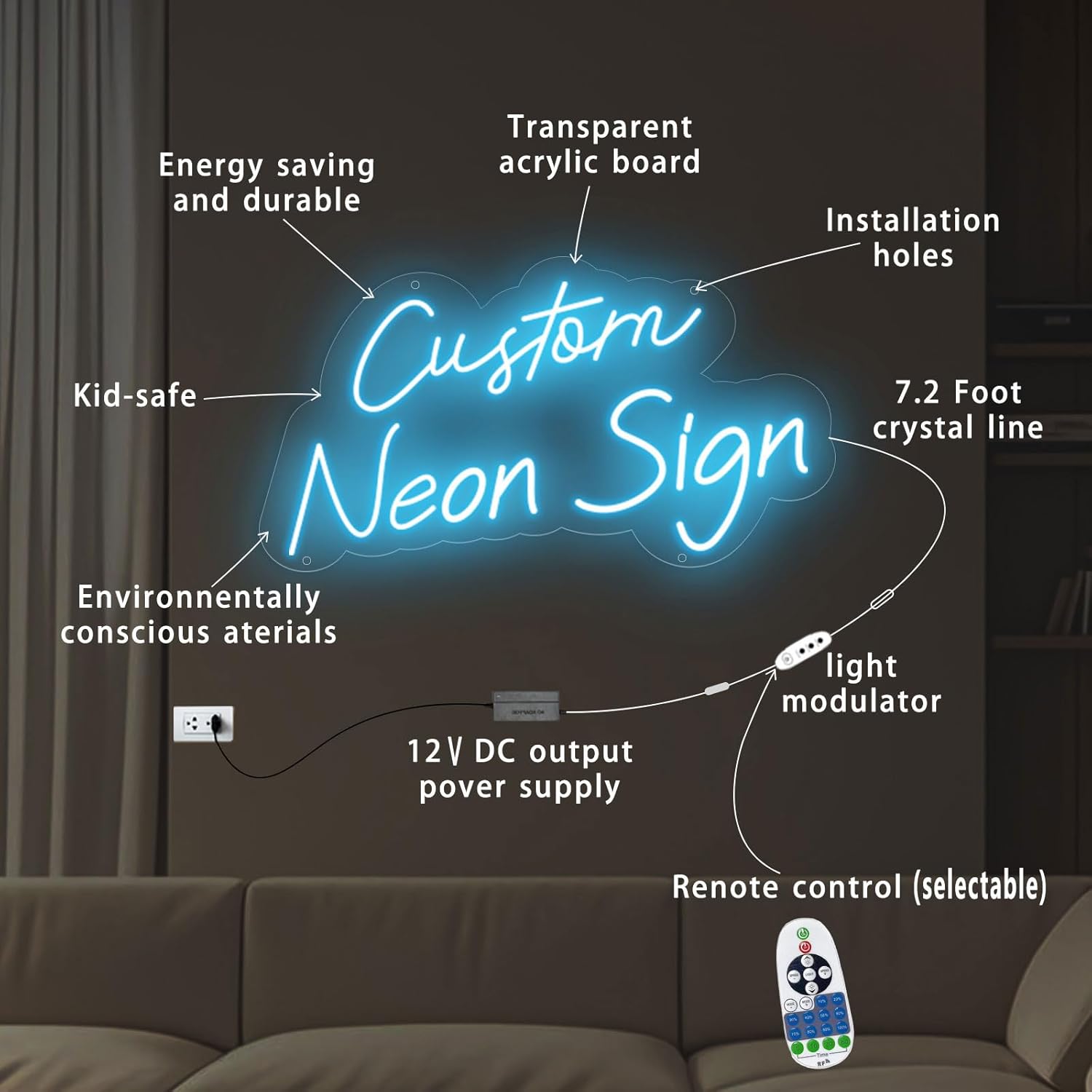 Custom Neon Sign, LED Neon Sign Customizable for Business Bar Coffee Shop Light Up Name Sign, Personalized Neon Light Suitable for Salon Beauty Internet Cafe Bakeries Shop Decorations