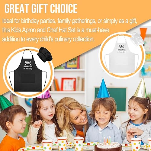 Miniatura 6 de Juego de delantal y sombrero de chef para niños, divertido delantal de entrenamiento con 2 bolsillos para niños y niñas