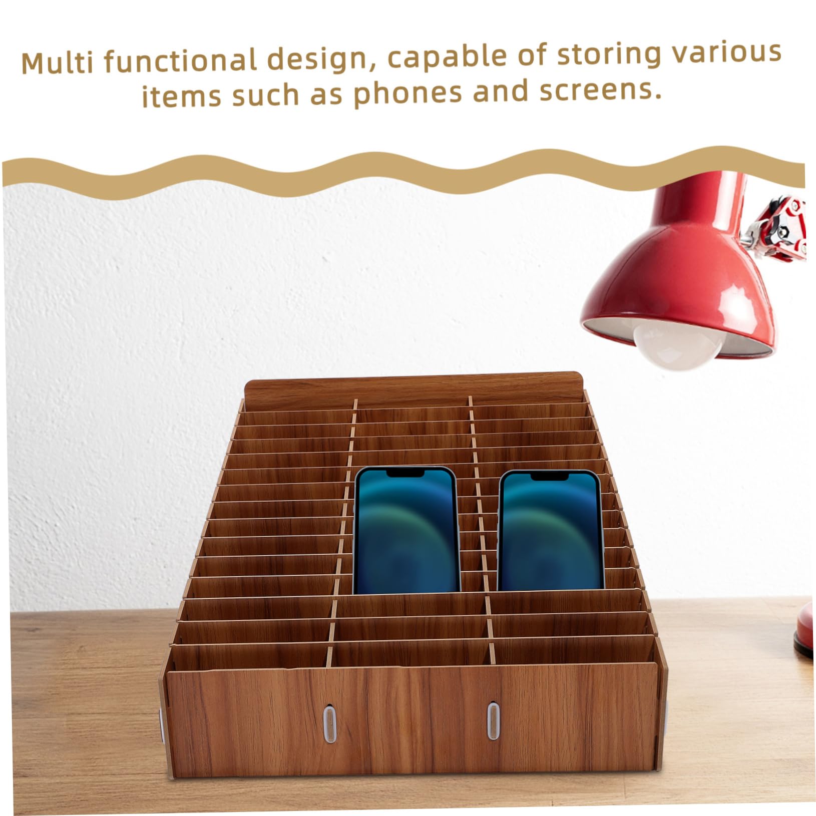 Scatola Porta Oggetti in Legno a Scomparti Multipli da Scrivania | Scuola e Ufficio, Finitura Marrone, Adatta a Piccoli Oggetti e Cosmetici, Design Ordinato