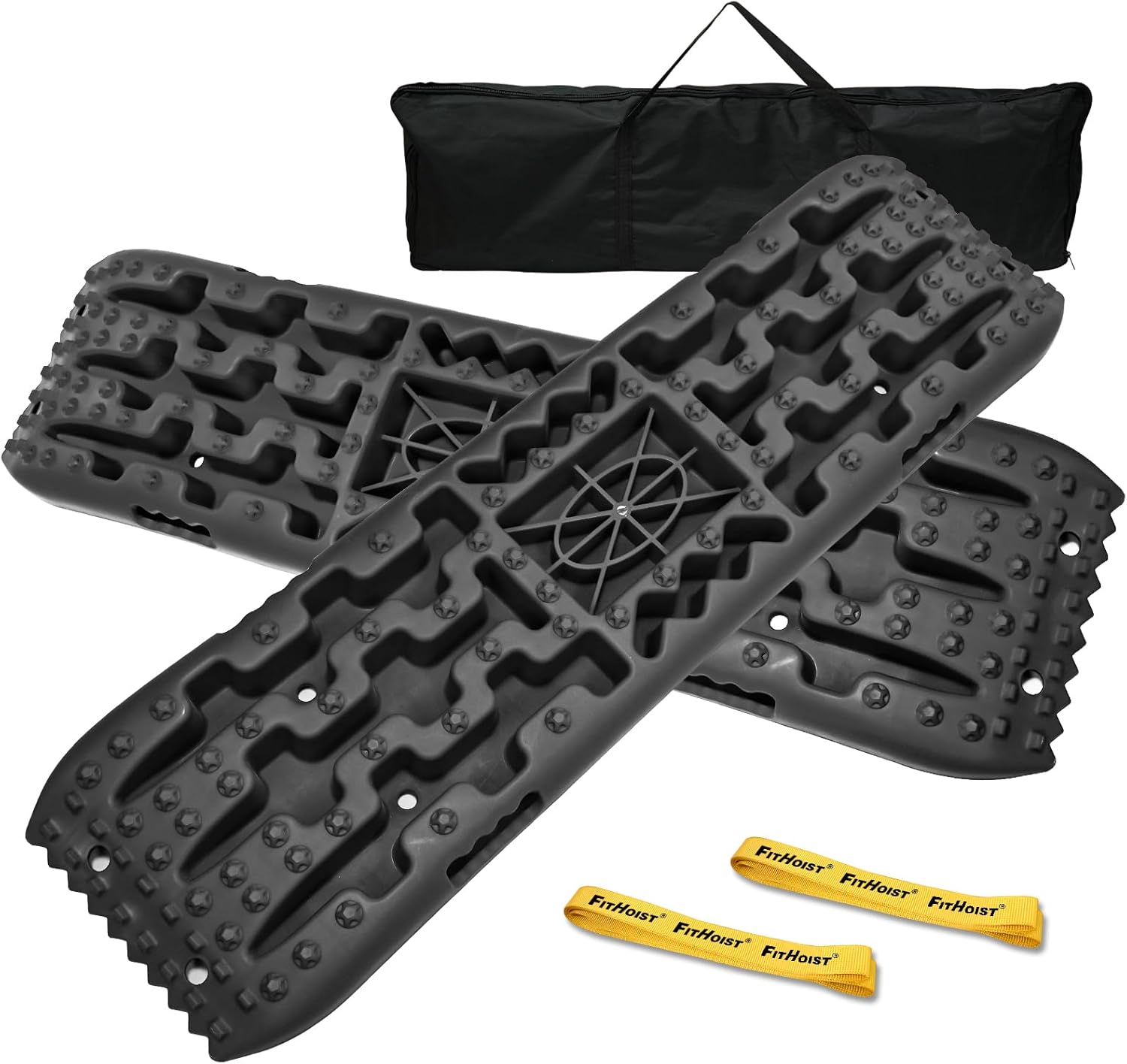 Traction Boards Offroad,Recovery Boards with Jack Base,Offroad Accessories 4x4 for Truck Vehicle Jeep SUV,Mud,Snow,Sand,Scree with 2 Straps&Storage Bag,Black