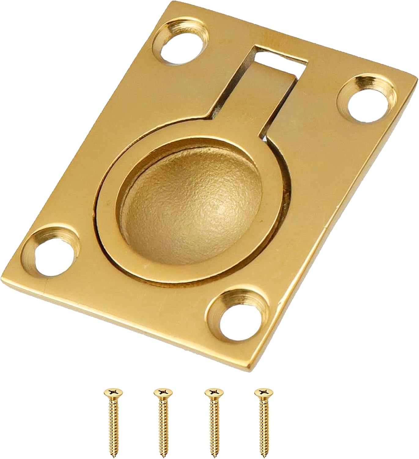 1 Pack Flush Ring Pull Handle, 316 Stainless Steel Boat Hatch Latch, 1.9" x 1.5" Recessed Door Handle for Marine Yacht Deck, Hidden Pull for Cabinet Drawer Hardware, Gold