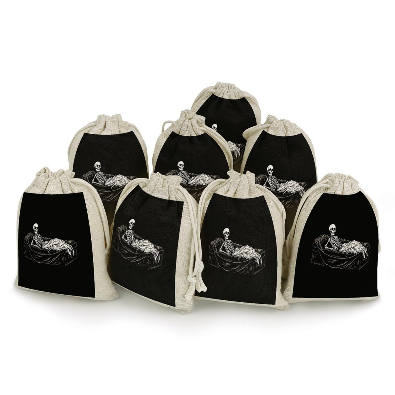 Adfgyerh Style Skeleton In The Coffin Bags With Drawstring Reusable,Jewelry Bags 4.9 X 6.7 Inch, Set Of 8,Gift Bags For Party Wedding Storage Home Supplies