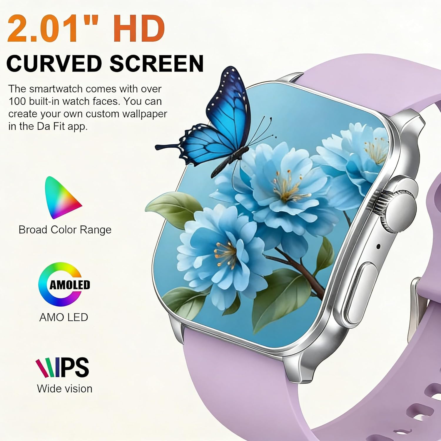 Smart Watch, 2.01" AMOLED Curved Display Fitness Tracker with Answer/Make Calls Fitness Tracker with IP68 Waterproof, 110+ Sports