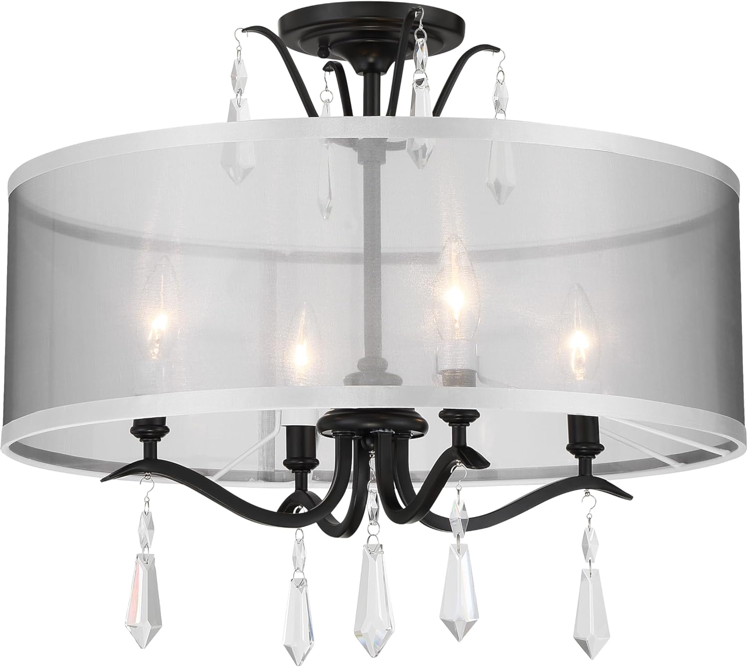 Minka Lavery 4443-66A Laurel Estate Convertible Pendant to Semi-Flush, 4-Light, 240 Total Watts, 20-in H x 19.13-in W, Coal Black