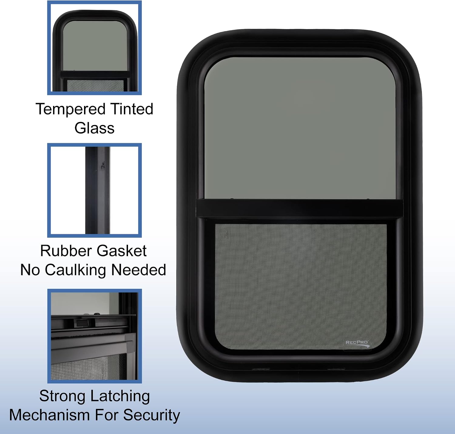 RecPro RV Window | 16" W x 24" H | Teardrop Vertical Slide | RV Window Replacement | Made in USA | Optional 1 1/2" Trim (Without Trim Ring, One Window)