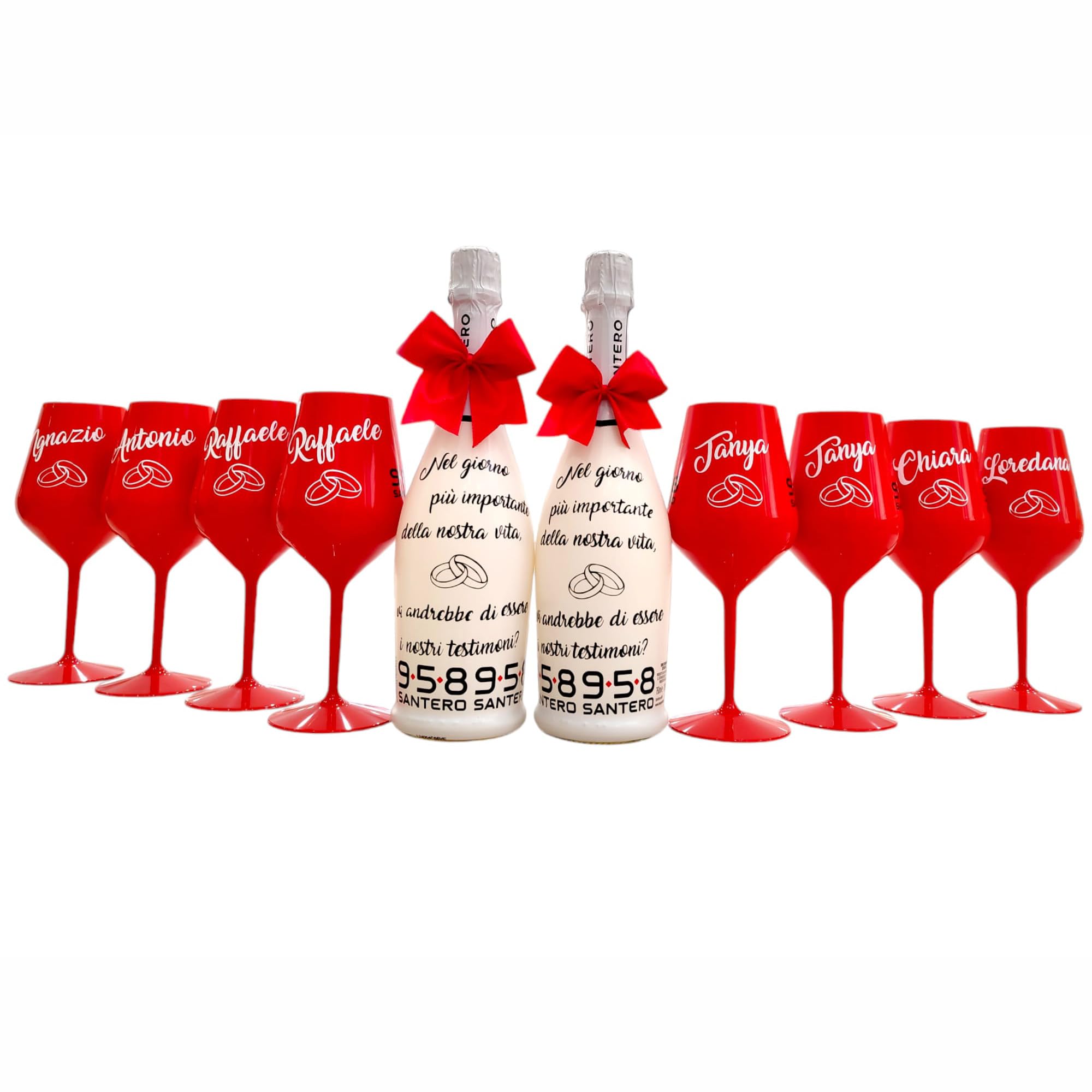 BOTTIGLIA Spumante e 1 Bicchiere Rosso Personalizzabili ideali per Laurea con 3 Tocchi applicati sulla bottiglia, Scritta e Fiocco con Dettaglio da scegliere in fase di personalizzazione
