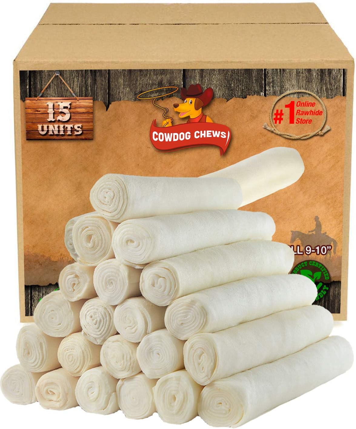 Cowdog Chews Retriever Roll 9-10 inch (15 Pack) All Natural Rawhide Dog Treat Bone