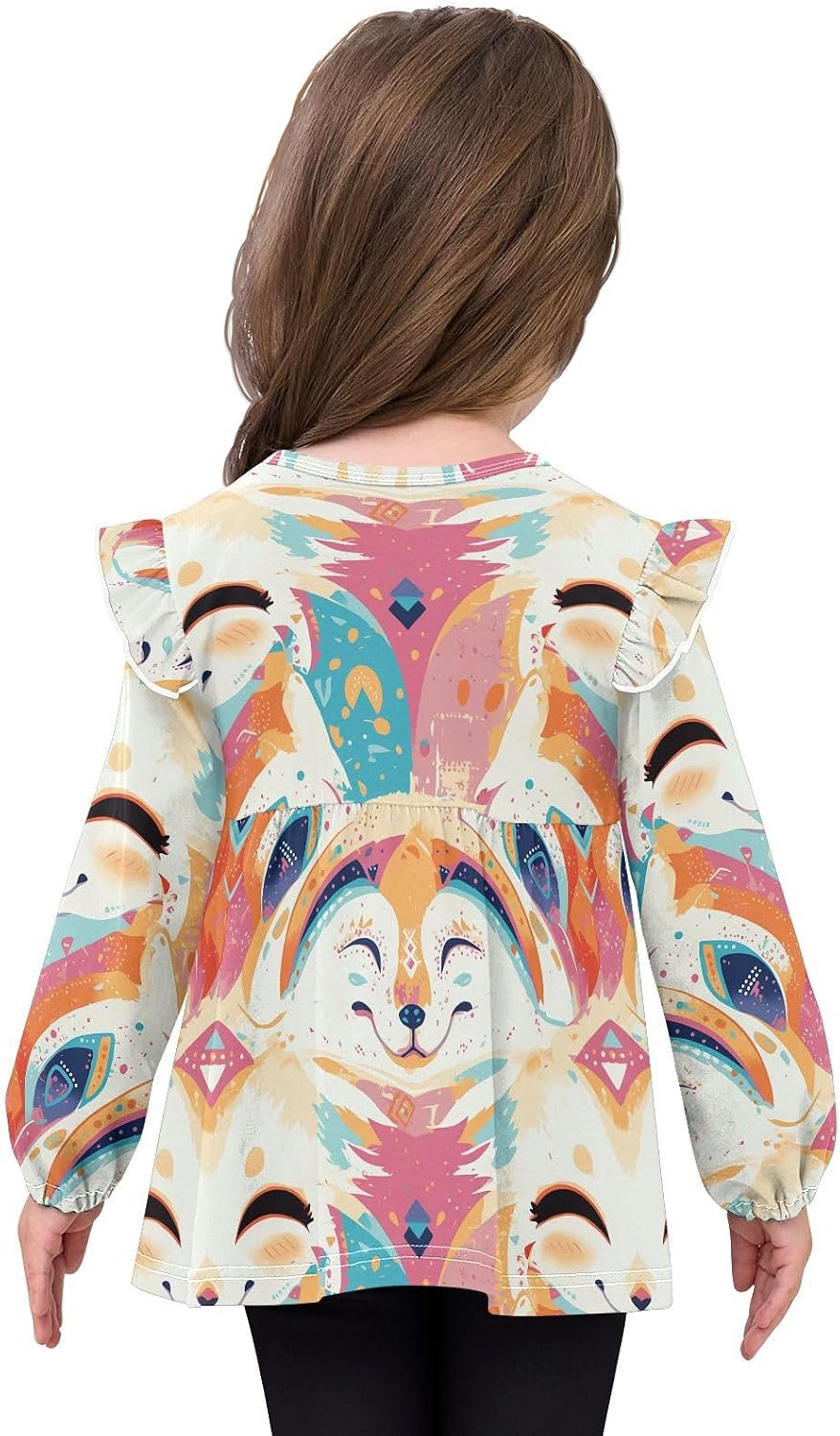 visesunny Toddler Clothes for Girls Shy Corsac Fox Long Sleeve Fall Shirts Cotton Top with Ruffle Collar