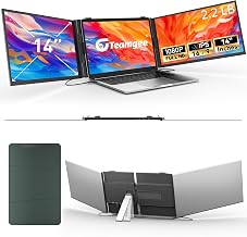 Teamgee Triple Laptop Screen Extension, 14 Inch, 2 LB, Ultra Thin and Lightweight, Durable, Adjustable Rolling Stand, FHD 1080p for 13.3-17.3 inch Laptops, Wins/Mac
