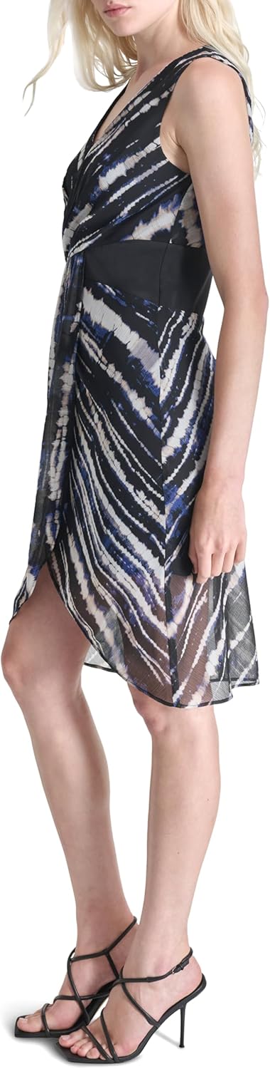 DKNY Women's Sleeveless Surplice Neck Mini Front Knot High Low Hem Dress - Image 4