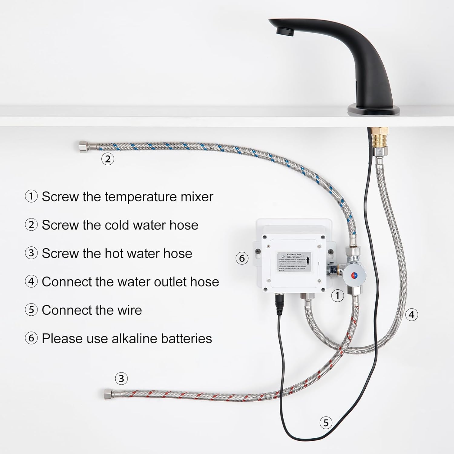 Charmingwater Touchless Bathroom Sink Faucet with Hole Cover Plate, Matte Black - Image 7