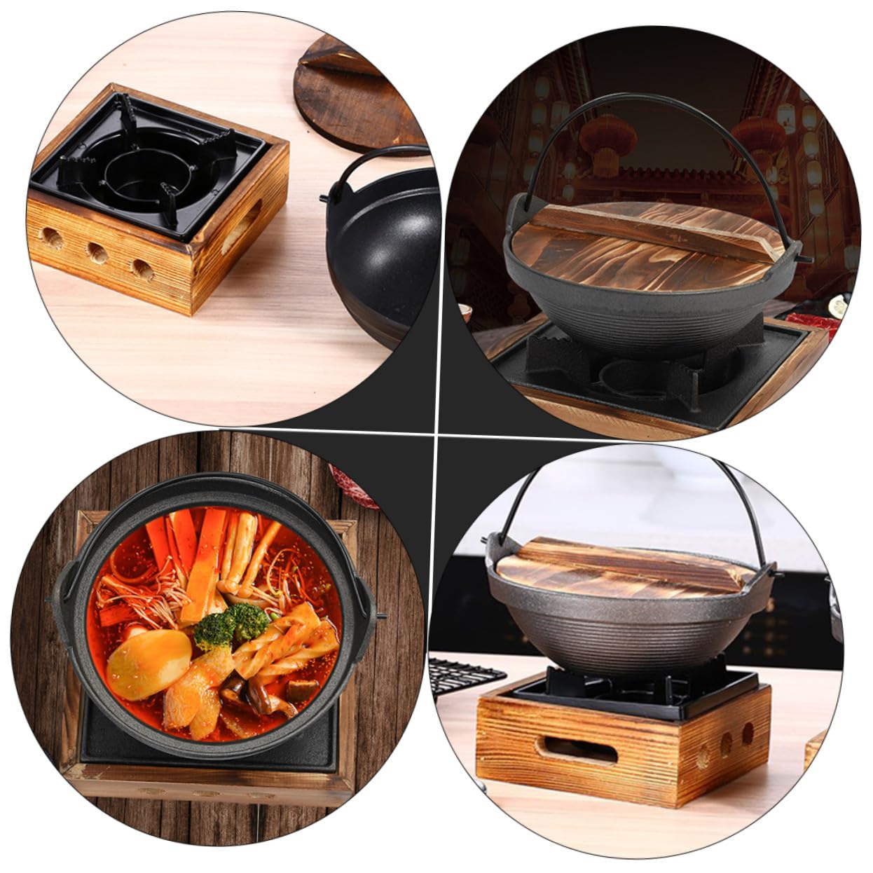 Olla de Hierro Fundido Japonesa para Cocina Confiable con Mango de Madera, Adecuada para Cocinar Fideos Instantáneos y Preparar Guisos en Casa