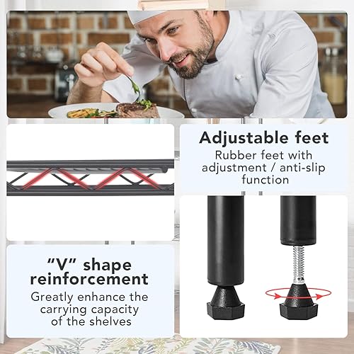 Miniatura 6 de BestOffice Estantes de almacenamiento de metal ajustables de 3 estantes, estante organizador de alambre de 450 libras de capacidad para lugares