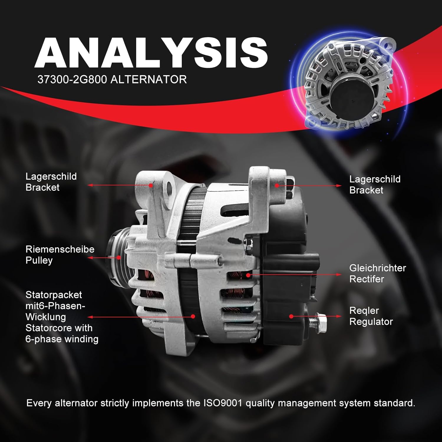 37300-2G800 New Alternator 12V 150A Fit for Kia Optima 2.4L 2013-2016, Hyundai Santa Fe 2.4L Kia Sorento 2.4L Replace 37300-2G850 37300-2G855