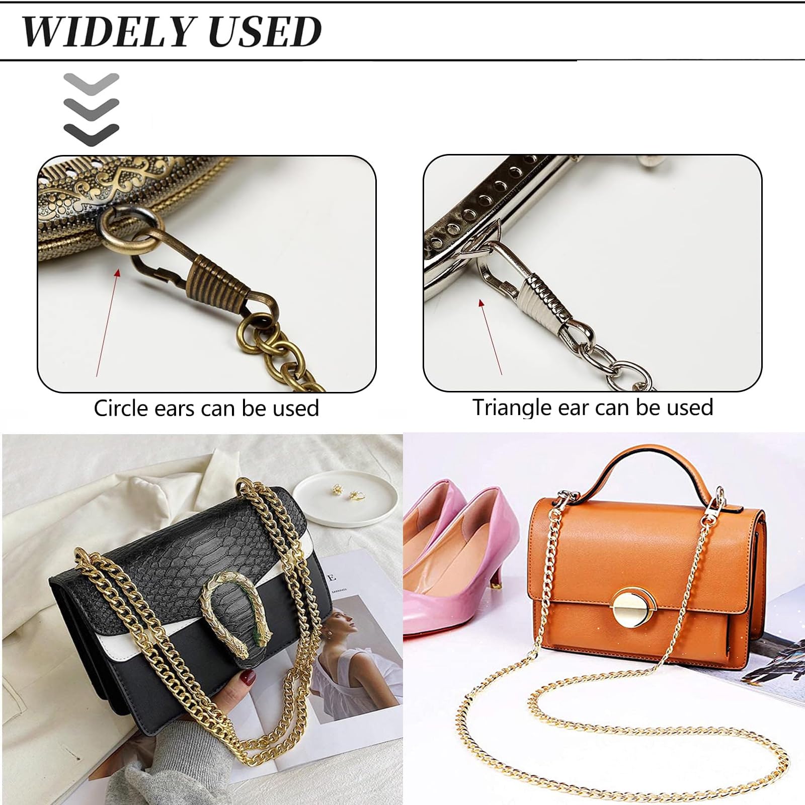 8 Catene Metalliche Per Borsa A Tracolla, 120 Cm, Con Anelli - Per Personalizzare Pochette E Portafogli (Multicolor)