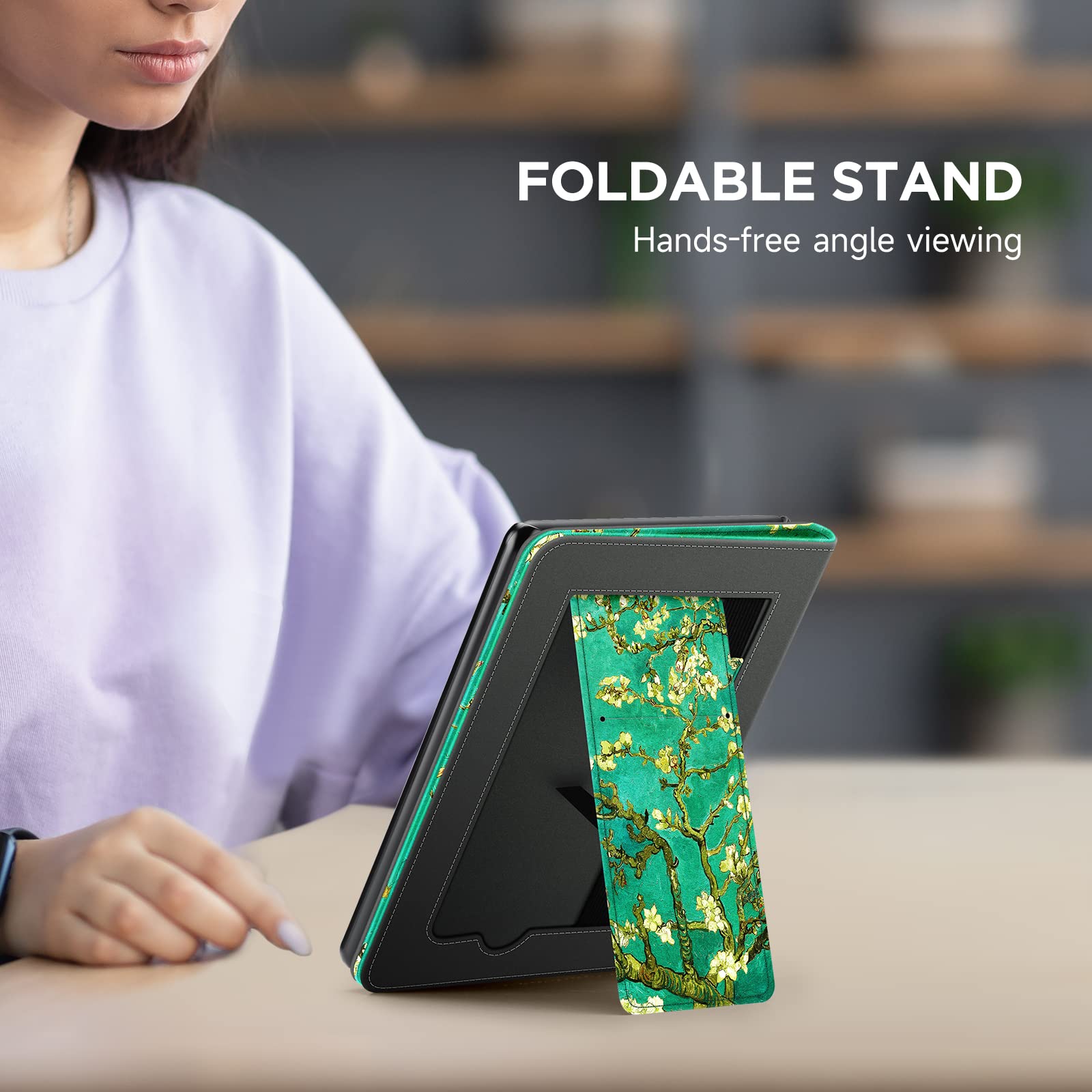 Ayotu Funda con soporte para Kindle Paperwhite de 6.8 pulgadas de 11ª generación 2021/Signature Edition 2021/K&G ShineLight Ereader, funda de piel sintética con correa de mano, soporta encendido y