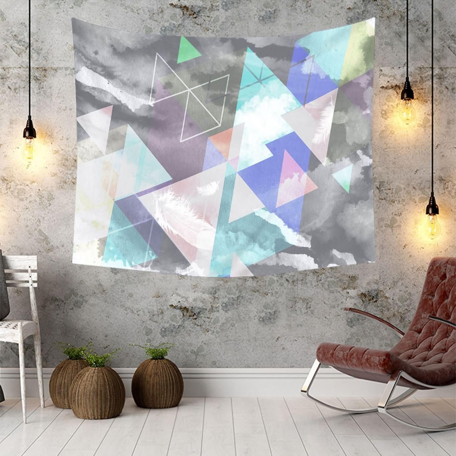 Homxi Tapiz Pared Sofá 350 x 256 CM,Tapiz para Sofa Poliéster Patrón de Triángulo Geométrico Tapices Cama Gris Azul