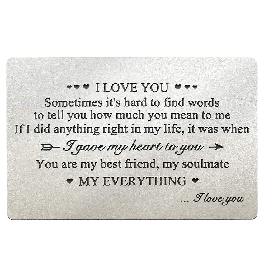 Engraved Metal Wallet Insert Card For Him – I Love You Note, Anniversary Gift For Boyfriend, Husband, Deployment Idea - View #2