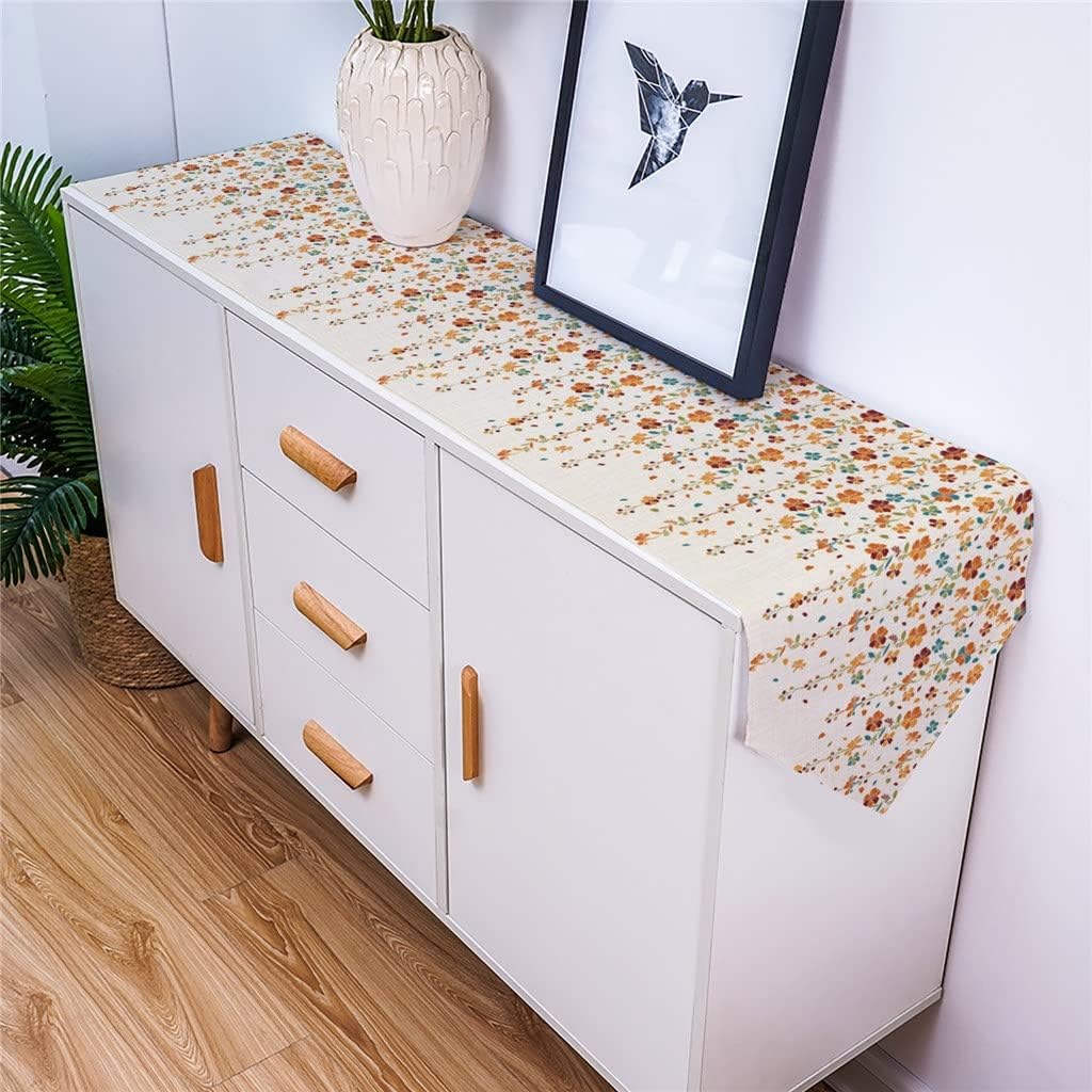 Flower Cotton Linen Table Runner for Wedding Banquet Home Festival Party Dinning Table Decoration Table Runner(36x183cm)